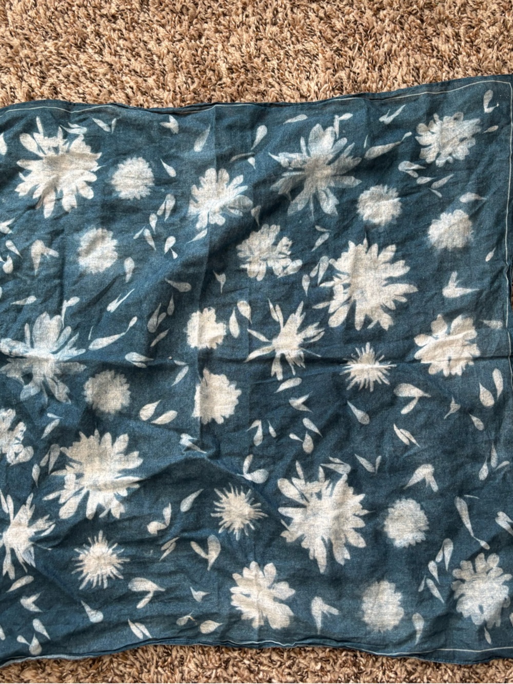 Madewell Blue Floral Square Scarf with Cream Print